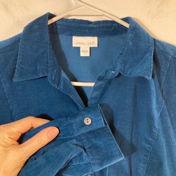 Womens J Jill Corduroy Button Shirt Jacket Shacket Teal Blue S Cotton Pockets - Picture 3 of 8
